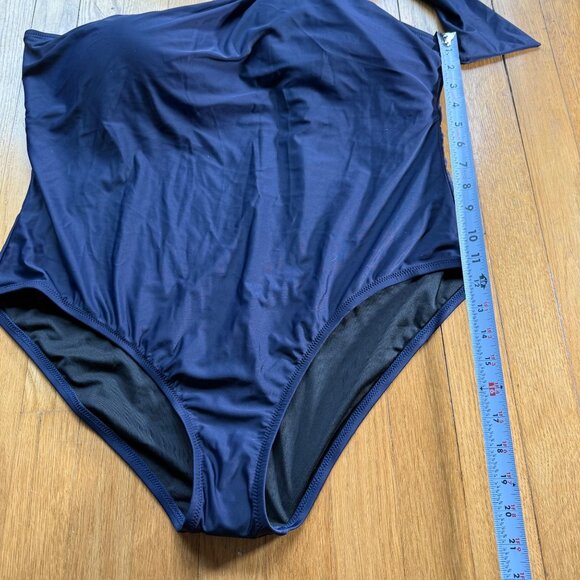 J.Crew Size 22 NEW Navy Blue Bow Tie One-Shoulder One-Piece Bathing Swimsuit - Picture 5 of 12